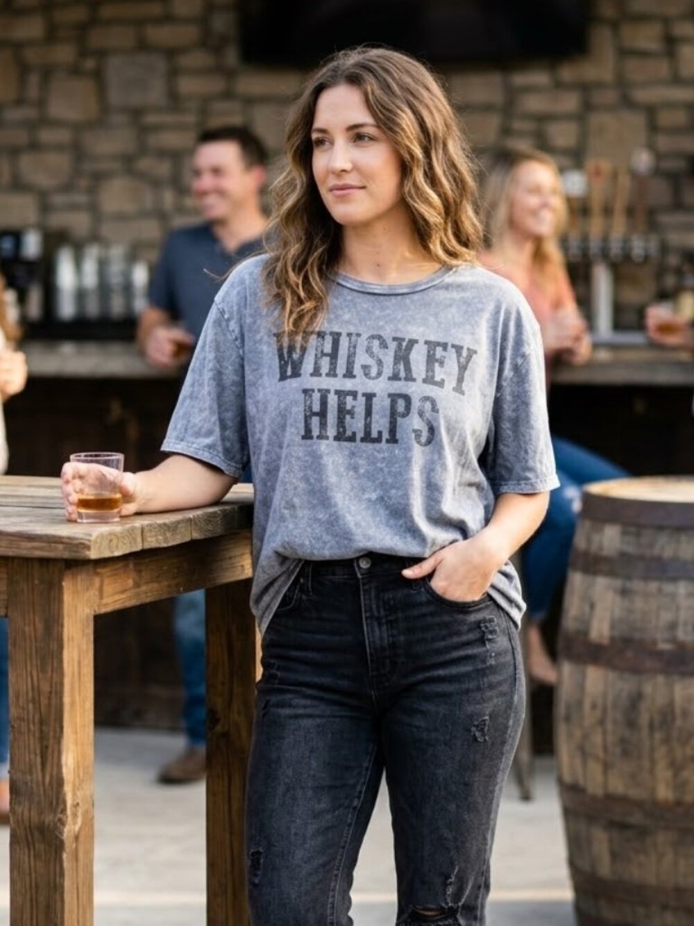 Zutter Whiskey Helps Graphic Tee Mineral Wash Blue Gray Large